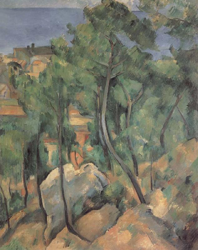 Paul Cezanne Boulders,Pine trees and sea at l-estaque China oil painting art